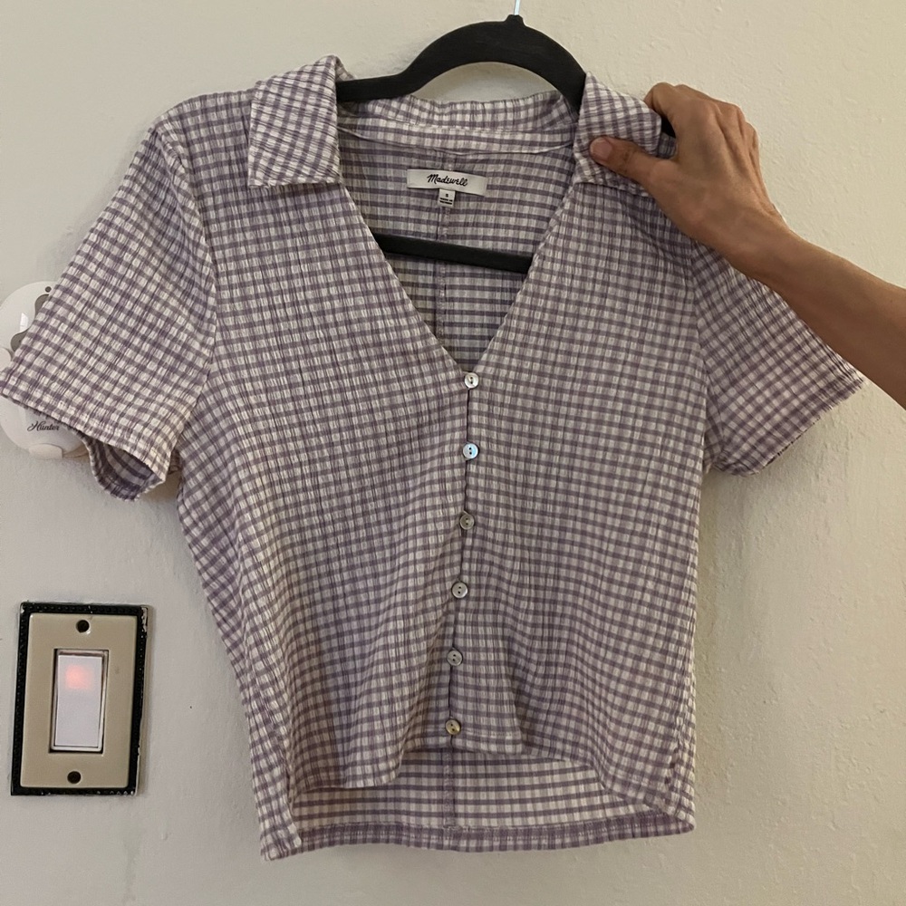 Ambiance White and Brown Short Sleeve Button Down Shirt